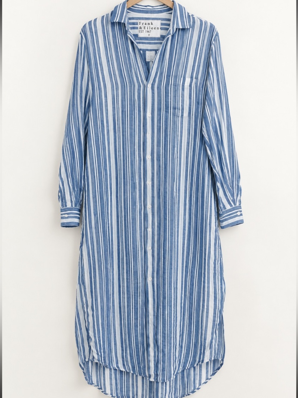 Frank & Eileen Rory Blue Stripe Linen Midi Button Down Dress XL